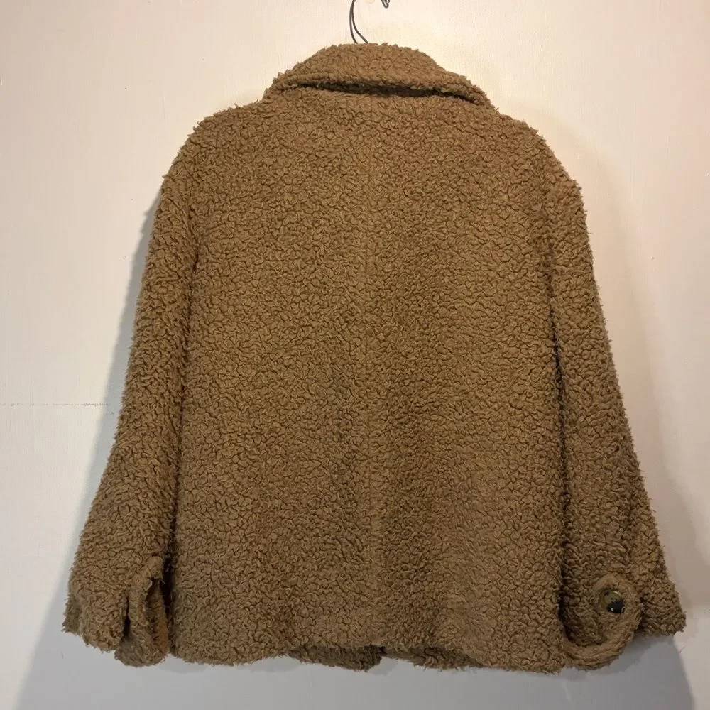 Free People- So Soft Cozy Peacoat Oversized Sherpa Jacket Pockets Buttons Size M